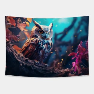 Owl Animal Bird Wildlife Wilderness Colorful Realistic Illustration Tapestry