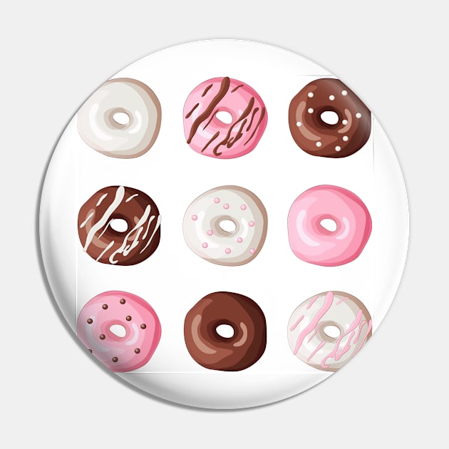 Donut Pattern Dessert Print Pin by bluerockproducts