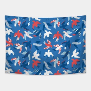 Birds Blue Red White Tapestry