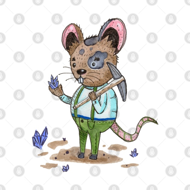 Little Mouse Crystal Miner in Watercolor by narwhalwall