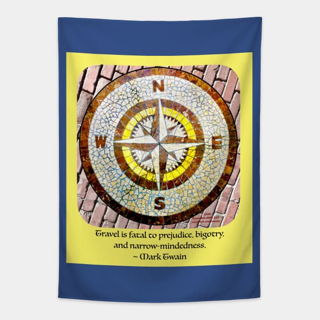 Compass Rose Rounded Edges, Mark Twain Travel Quote Tapestry by EssexArt_ABC