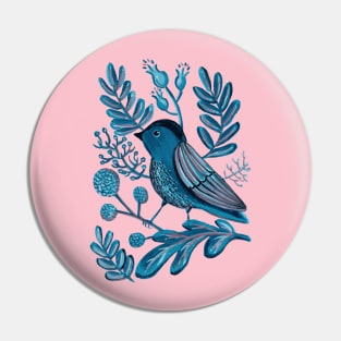 Folk Blue Bird Pin