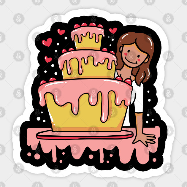 Baking Girl Cake Decorator Cute Happy Birthday Cake