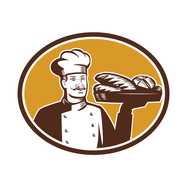 Baker Serving Bread Loaf Woodcut by retrovectors