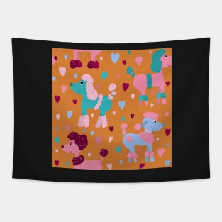 Colourful poodles with hearts repeat pattern Tapestry