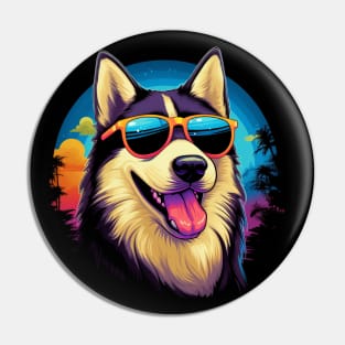 Retro Wave Husky Dog Shirt Pin