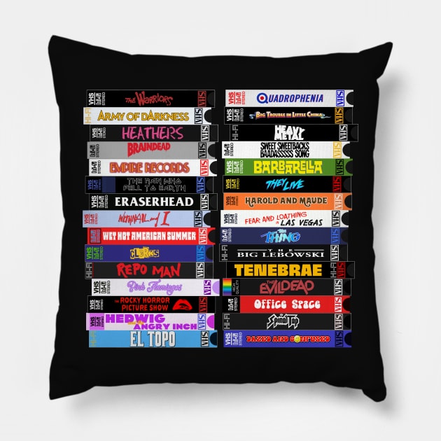 Cult Movies VHS Stacks Pillow by darklordpug