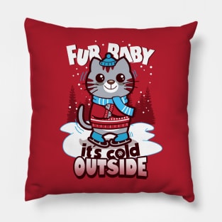 Funny Cute Kawaii Cat Shivering In Winter Funny Meme Pillow