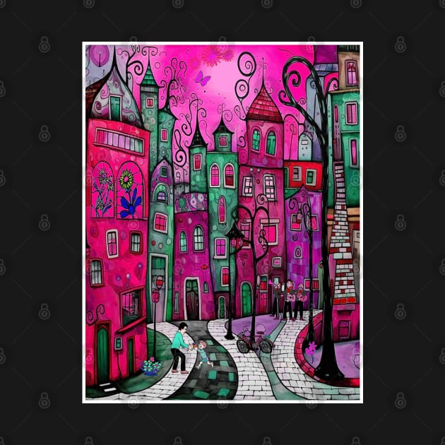 Abstract Town Whimsical Colorful Digital Print by posterbobs