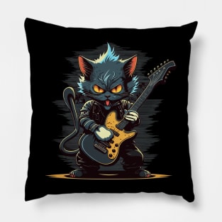 Retro 90s Cat Playing Guitar Gifts Guitarist Concert Guitar Pillow