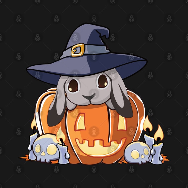 Grey Lop Bunny in a Pumpkin T-Shirt by Myanko