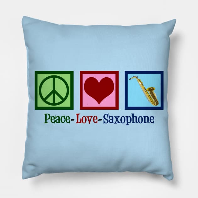 Peace Love Saxophone Pillow by epiclovedesigns