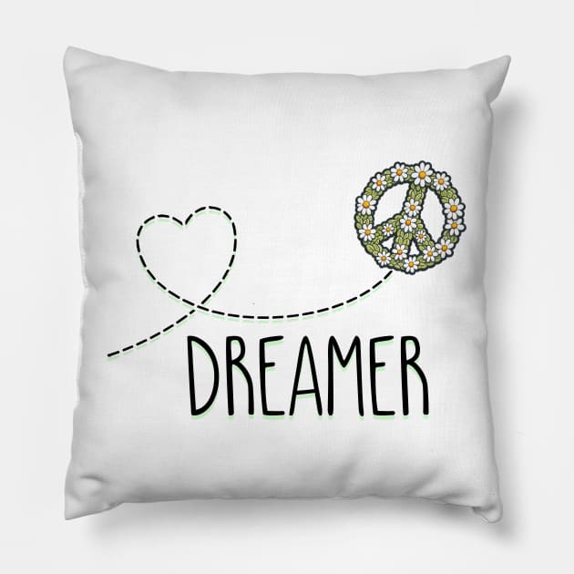 Dreamer and Peace sign Pillow by piksimp