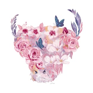 Watercolour Floral Highland Cow - Pinks and Purples T-Shirt