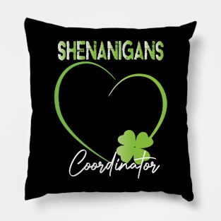 Shenanigans Coordinator Green Heart Shamrock St Patricks Day Pillow