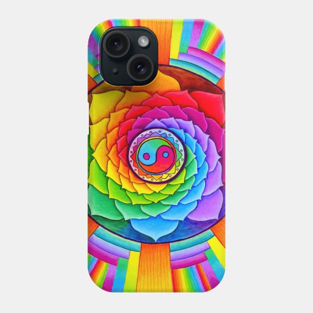 Healing Lotus Rainbow Yin Yang Mandala Phone Case by rebeccawangart