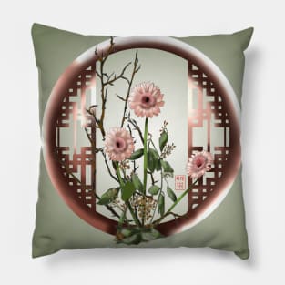 Pretty peach ikebana watercolor chrysanthemums Pillow