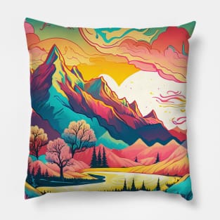 Pastel Landscape | Colorful Psychedelic Art Pillow
