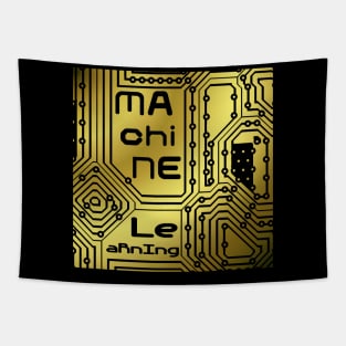 Machine Learning Computer Micro Chip Black Gold Tapestry