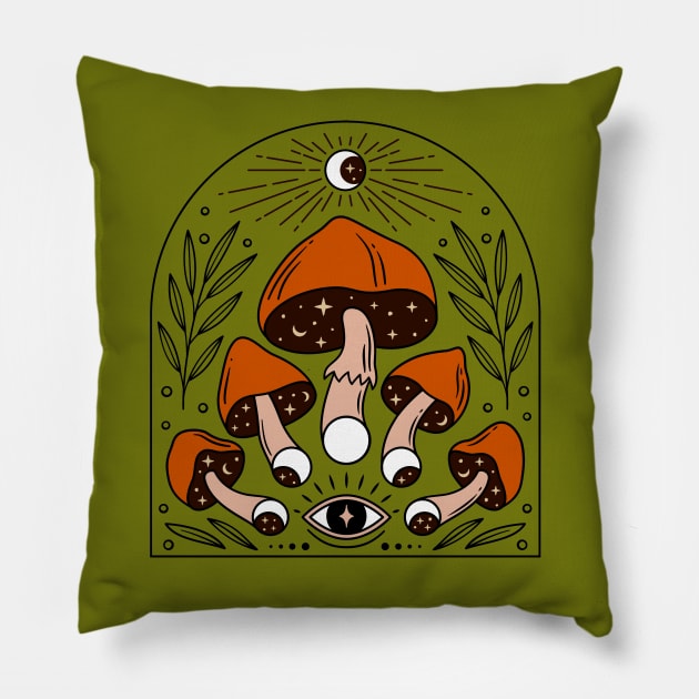 Mushrooms Goblincore Aesthetic Magical Psychedelic Cottagecore Pillow by Core Aesthetics