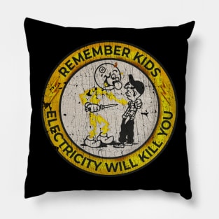 VINTAGE -  Electricity Will Kill You Kids Yellow Pillow