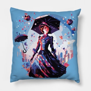 Bright Cyberpunk Mary Poppins Original Lineart Pillow