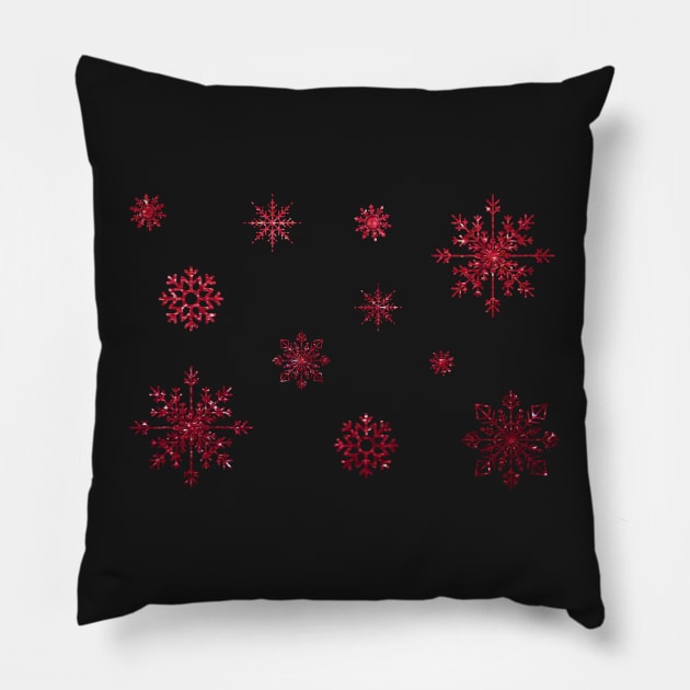 Red Faux Glitter Snowflakes Pillow by Felicity-K