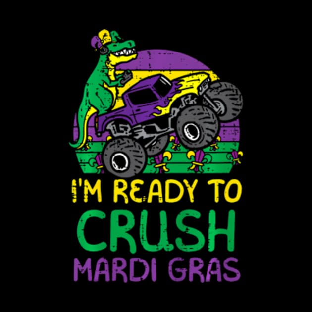 Kids Crush Mardi Gras Dino Monster Truck Funny Toddler Boys Kids by Cristian Torres