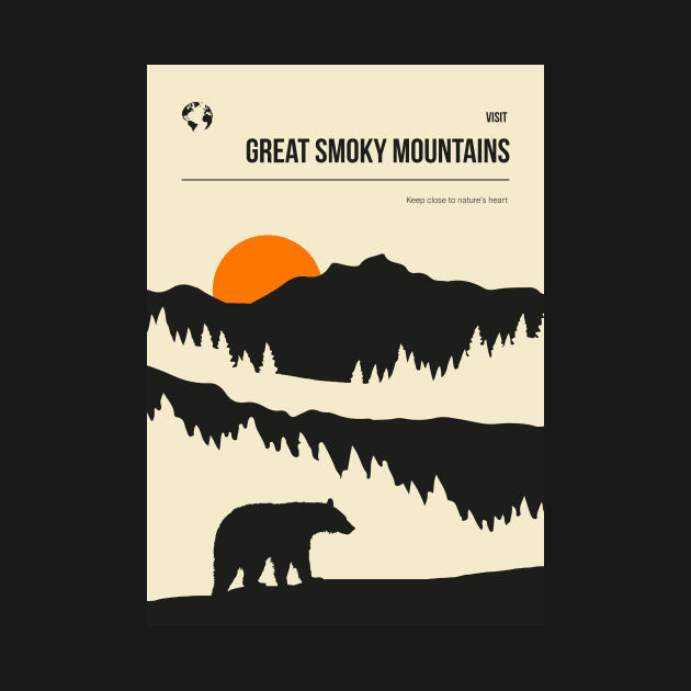 Great Smoky Mountains Vintage Minimal Retro Travel Art by jornvanhezik