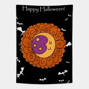 "Happy Halloween" Flower Crescent Moon and stars Tapestry