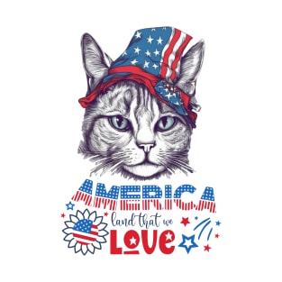 Patriotic Cat, 4th of July Design T-Shirt