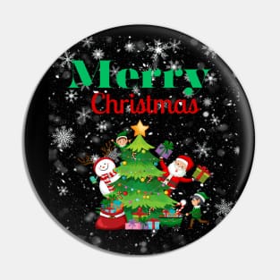 Merry Christmas, Santa, Elf, Snowman Design Pin