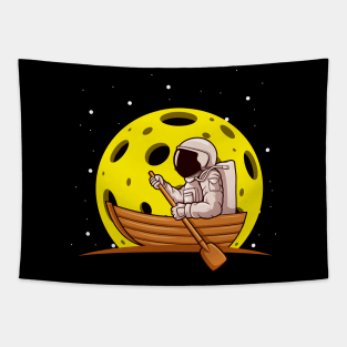 Astronaut Paddling In Boat with Moon In Space Tapestry