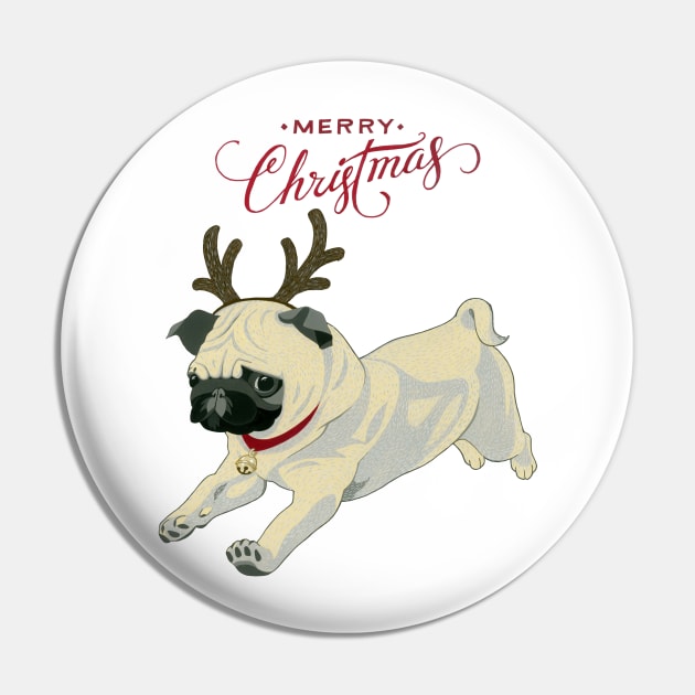 Merry Christmas Pug Pin by Golden Section