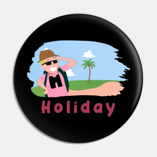 Holiday A Minimal Art Of Beach With An Old Man - Live Happy Pin