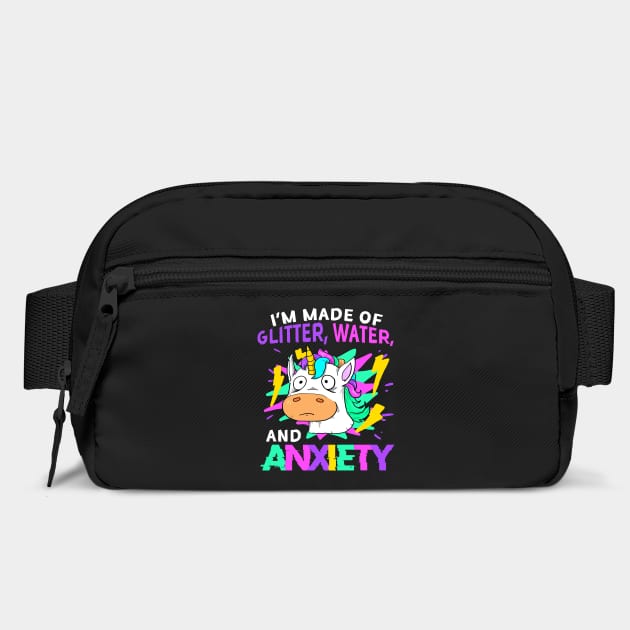 Funny Unicorn I’m Made of Glitter, Water, and Anxiety Retro 80’s Glitched by creative