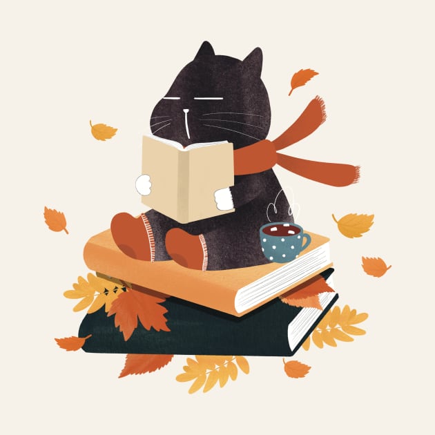 Autumn book cat by Moonaries illo