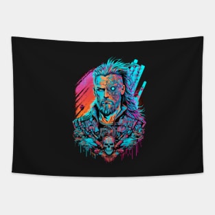 Neon Cyberpunk Viking - V1.03 Tapestry