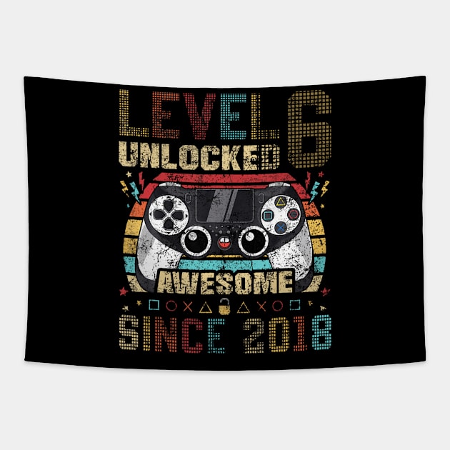 Level 6 Unlocked Awesome Since 2018 6Th Birthday Gaming Tapestry by MaciGalloway3