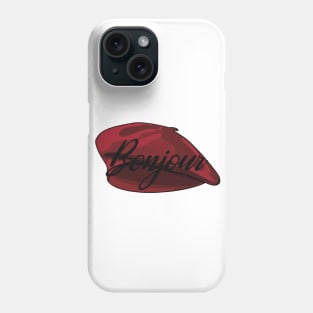 Red French Beret with the word 'bonjour' in it Phone Case