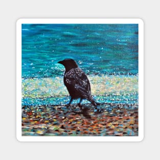 Crow on the Beach Painting Magnet