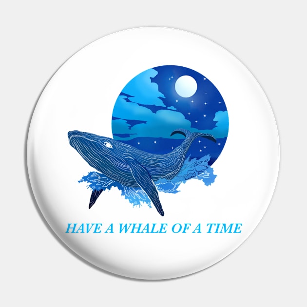 Blue Whale Swimming on the Sea at Night 'Have a Whale of a Time' Pin by MNHDesign