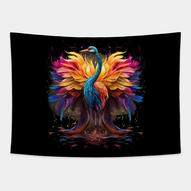 Whooping Crane Rainbow Tapestry by JH Mart