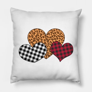 Three Hearts Leopard Buffalo Plaid Valentine's day Gift Pillow
