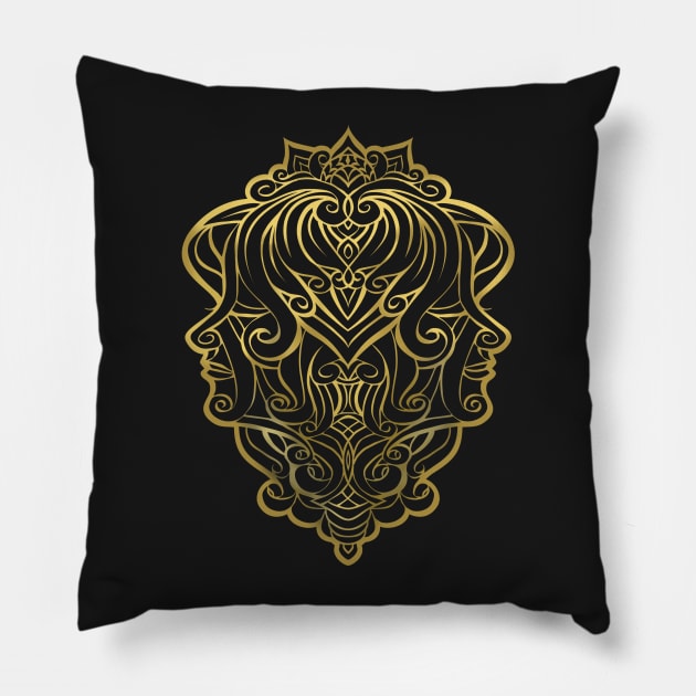 Gemini gold Pillow by elangkarosingo