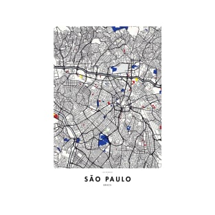 São Paulo (Brazil) Map x Piet Mondrian T-Shirt