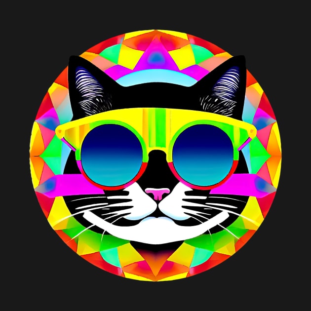 Funny Cat In Sunglasses Colorful Mandala by funfun