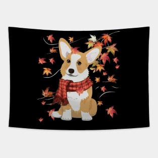 Maple Dog Leaf Fall Hello Autumn Funny Corgi Lover Tapestry