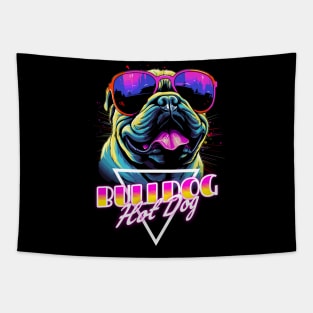 Retro Wave Bulldog Hot Dog Shirt Tapestry