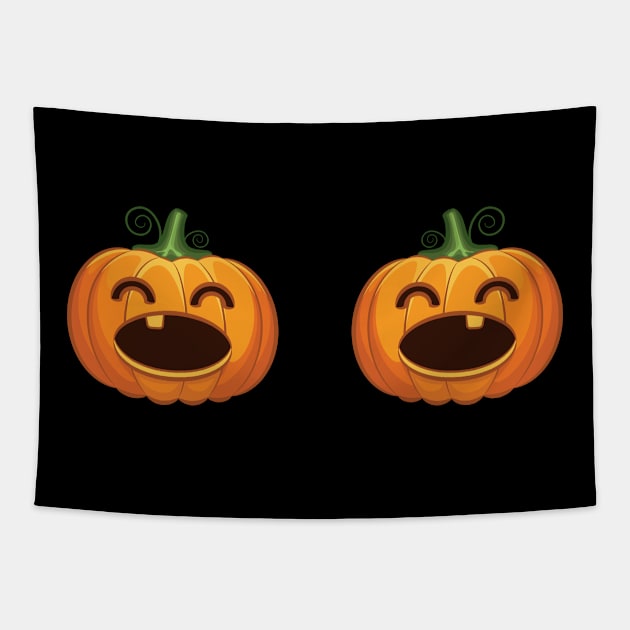 Funny Cute 2 Pumpkin Halloween Tapestry by teeleoshirts